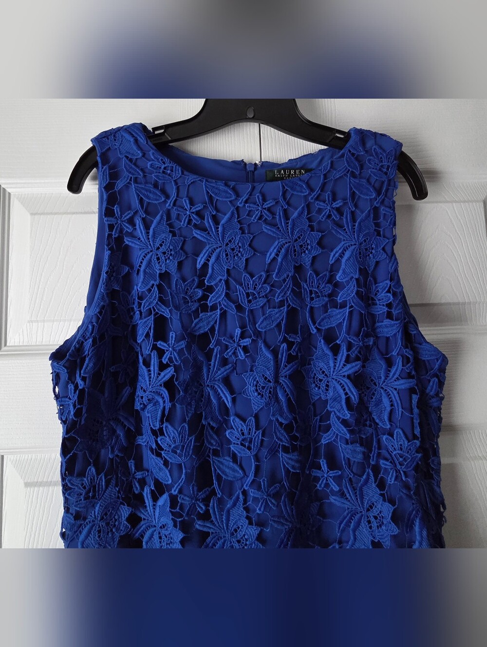 Lauren Ralph Lauren Royal Blue Floral Sleeveless Dress Size 16 - Picture 5 of 14